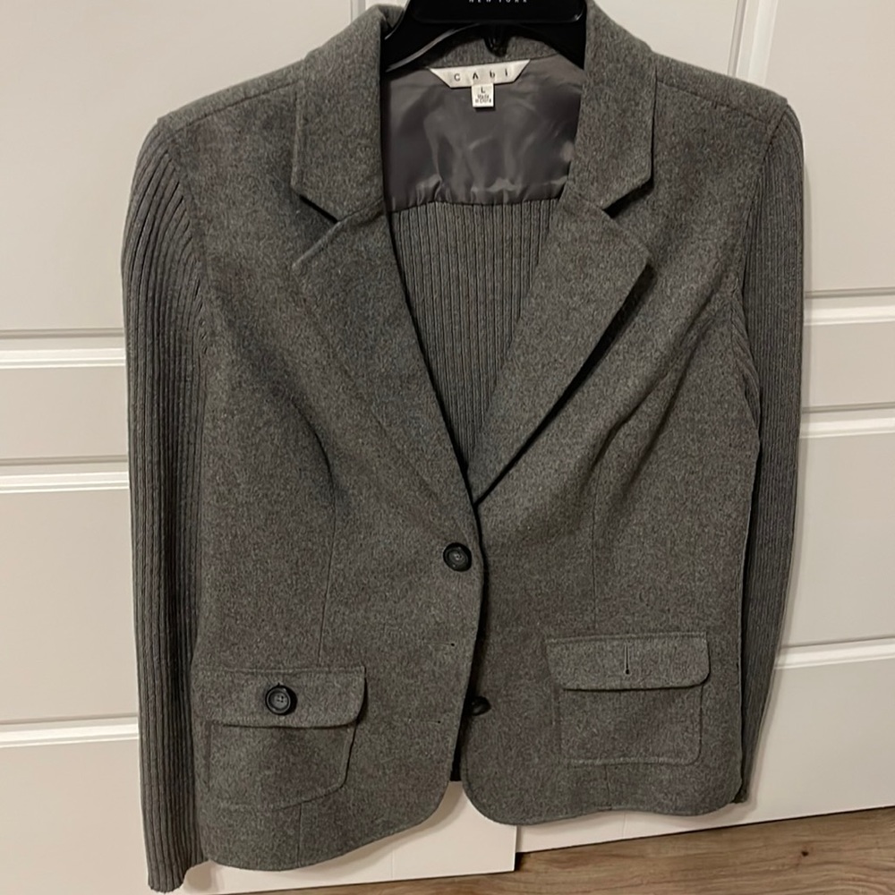 CAbi 119 Half and Half Wool Blend Cardigan gray sweater blazer, size large